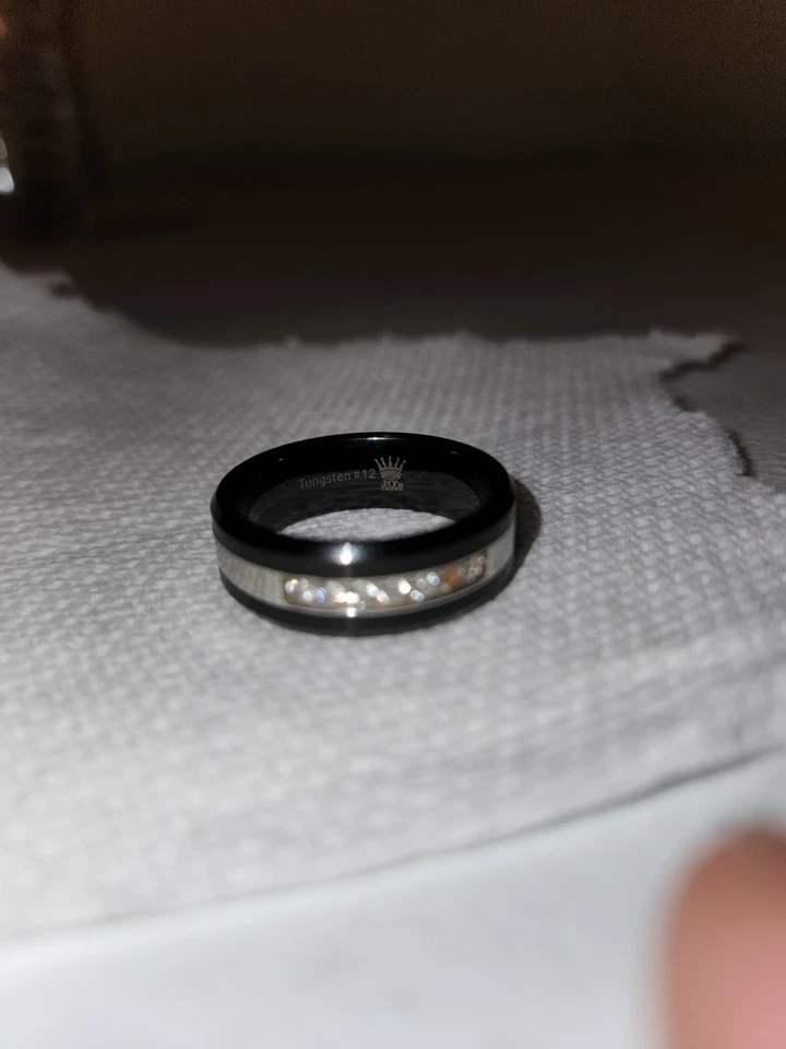 Мужское кольцо из нержавеющей стали и керамики размер 12 с бриллиантом круглой огранки 1/6 карата серебро - Изображение 3 из 4