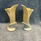 Vintage Shawnee Art Deco Pottery Small Yellow Lily Bud Vase USA 1125 5” 2pcs.
