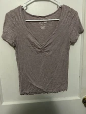 American Eagle Striped V Neck Soft & Sexy T Shirt Size Small