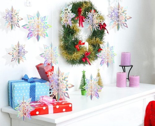 Christmas Hanging Snowflakes Decorations Clearance 15pcs 3D Iridescent Paper ... - Picture 8 of 9