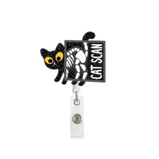 Cat Scan Black Glitter Retractable Badge Reel with ID Clip Name Tag Card Funn...