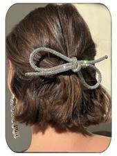 Rhinestone Hair Clip Silver Crystal Bowknot Clips for Women FJ010 1 Silver