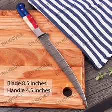 13'' Handmade Damascus Steel Super Sharp Kitchen Fish Fillet Knife with Sheath