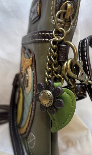NEW CHALA OLIVE GREEN OWL BIRD CELL PHONE CROSSBODY PURSE STRAP BLUE YELLOW - Picture 5 of 11