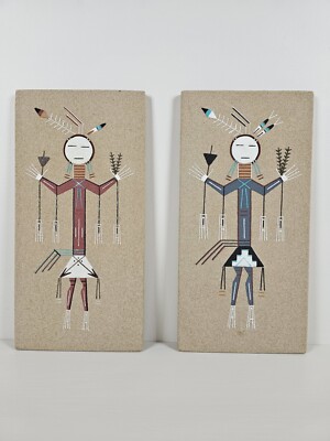 ART - 2x Vintage Original Signed Nancy Price - Sand Paintings 12x6 Native Navajo