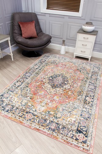 Vintage Traditional Rug Distressed Bohemian Medallion Faded Multi Coloured Mat - Picture 48 of 74