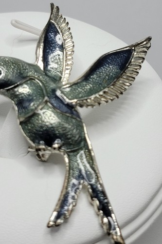 Contemporary Silvertone Figural Hummingbird Brooch Pin Light Blue Green Enamel - Picture 9 of 10