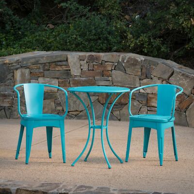 Leona Outdoor Modern Floral 3-Piece Bistro Set with Leaf Pattern