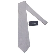 Drake's NWT Neck Tie in Blue & White Geometric Pattern 100% Silk