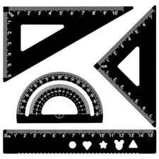 Mabor Metal Ruler Set 4Pcs Black Aluminum Alloy Ruler Triangle Ruler Straight 