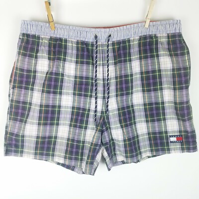VTG Tommy Hilfiger Mens Large Swim Trunks Box Logo Flag Swimsuit Mesh Lining