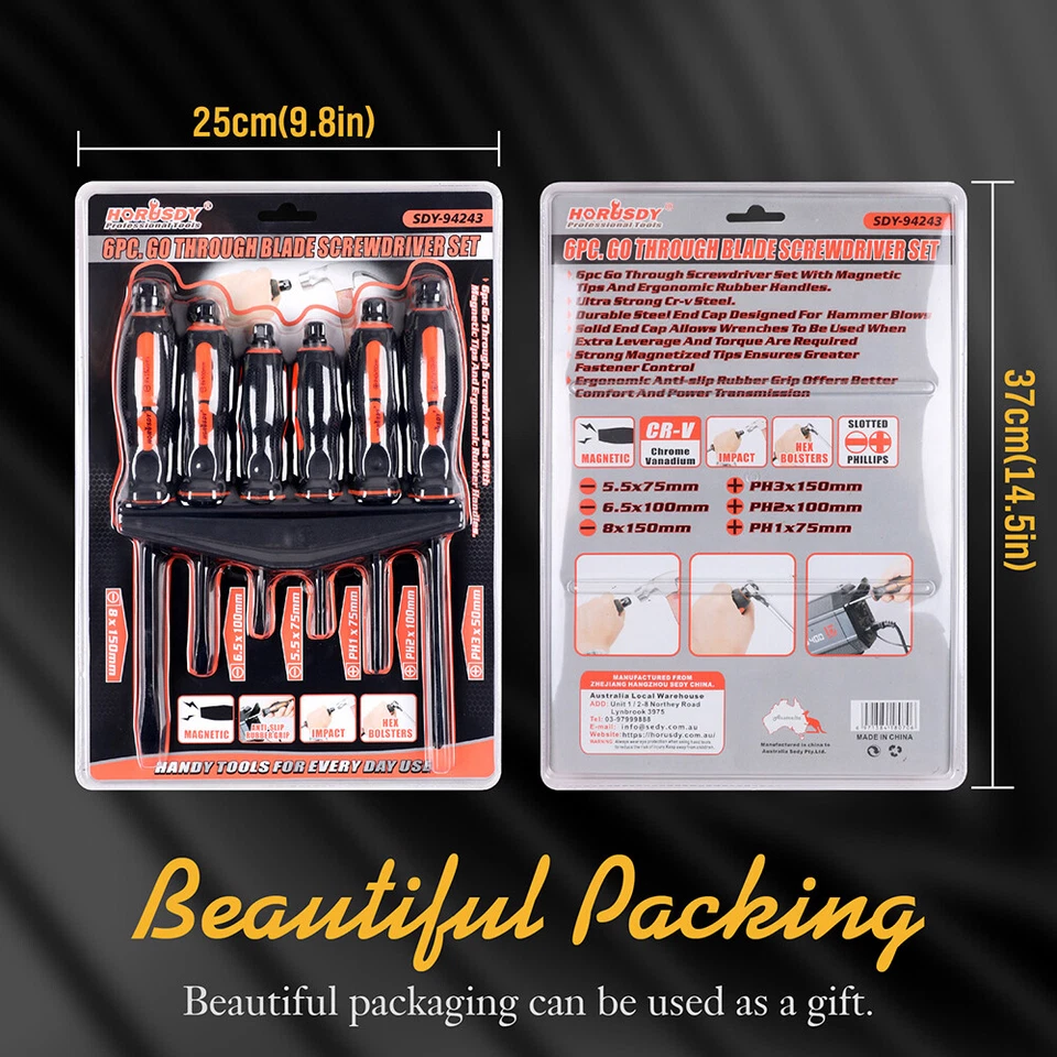 Набор из 6 магнитных сквозных отверток ударный шестигранный валик 3 крестообразных 3 плоских - Изображение 2 из 4