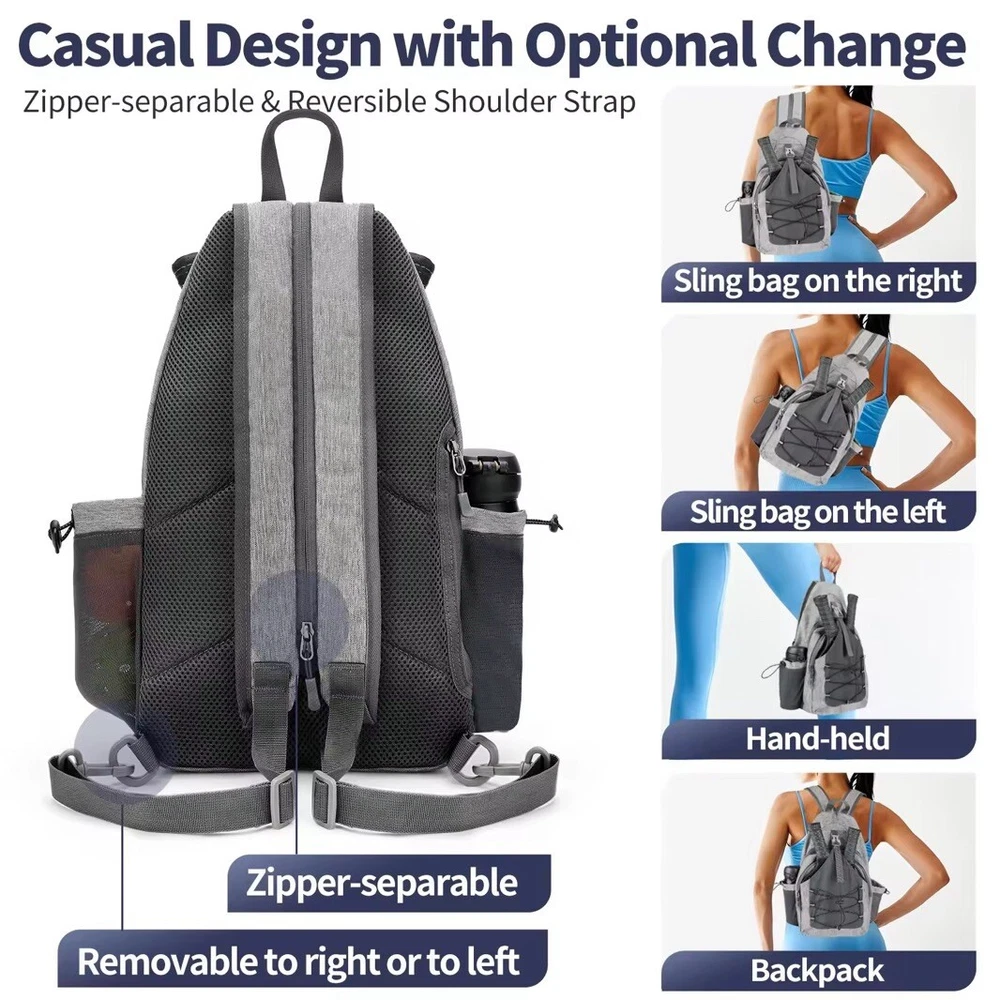 Pickleball Bag Backpack Or Crossbody Sling For Men Or Women Black Pickleball Bag Backpack Or Crossbody Sling For Men Or Women Black