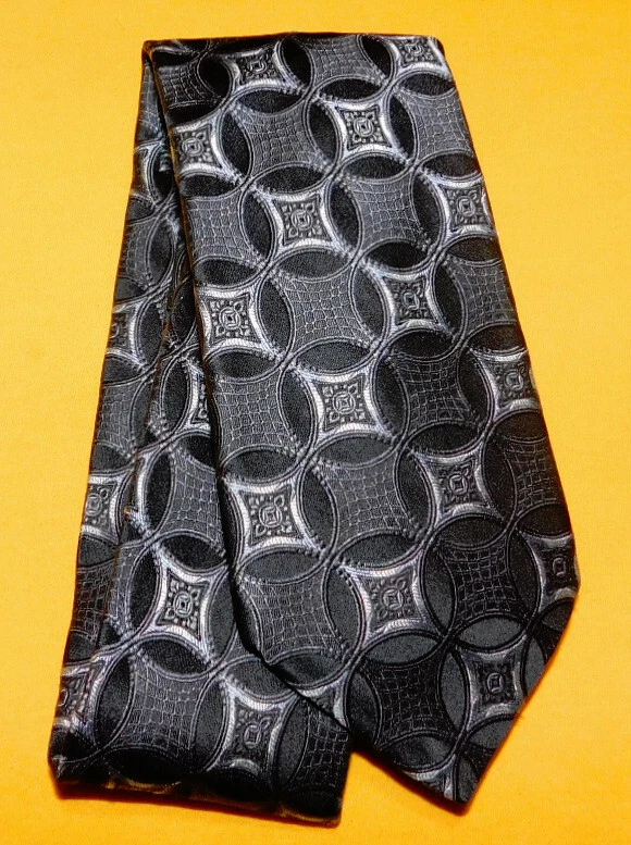 IKE BEHAR MADE IN U.S.A. BLACK/WHITE/SILVER GEOMETRIC TIE - TIES - DESIGNER TIES - Image 2 of 3