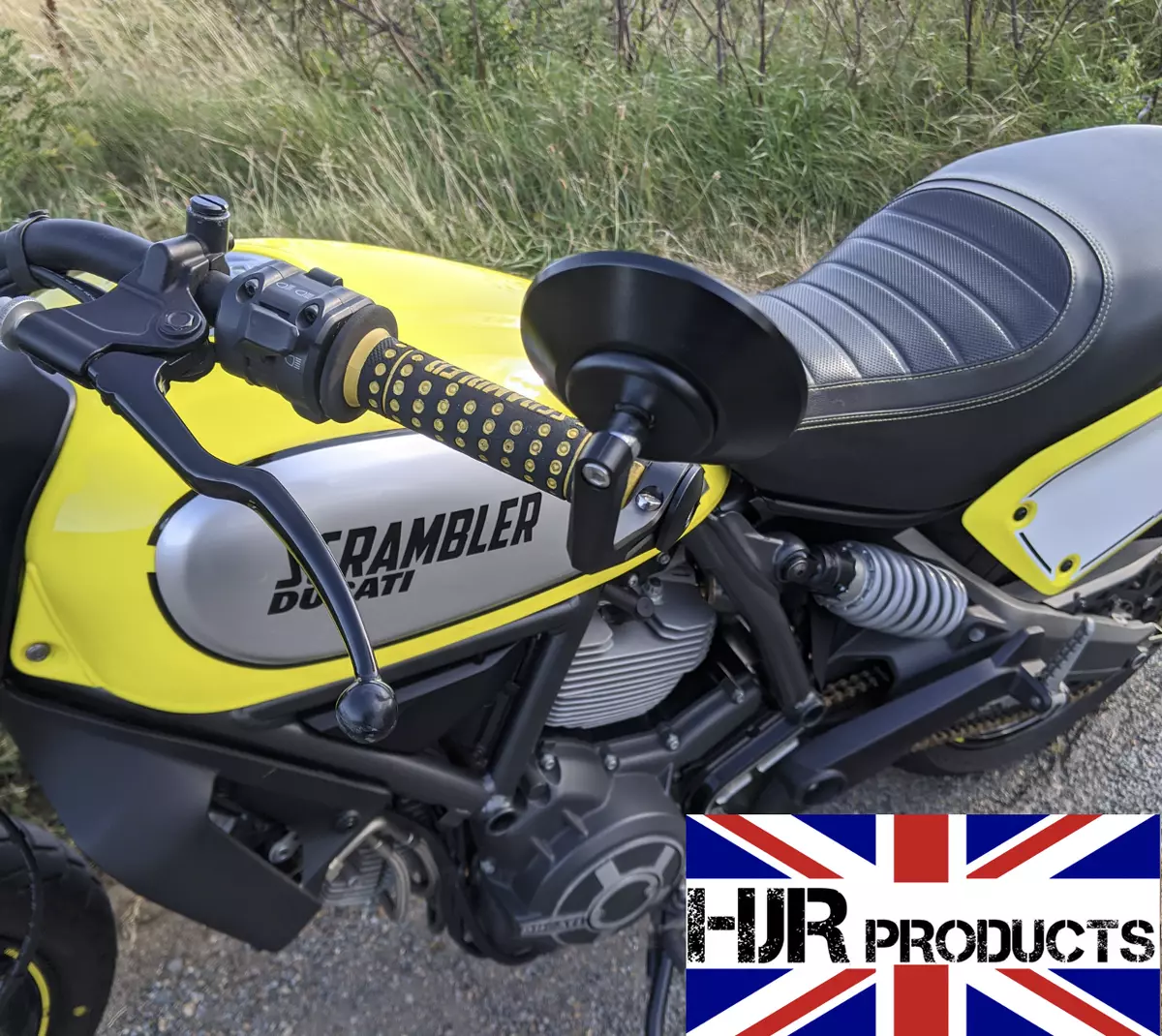 CNC Round bar end mirrors Ducati Scrambler genuine quality pair HJR Products