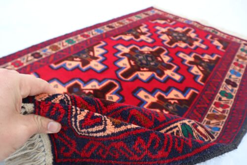 Antiker 3x5 ft Geometrischer Teppich 90x140 cm Rot Beige Handgeknüpft Weichflor Kinderteppich - Bild 5 von 13