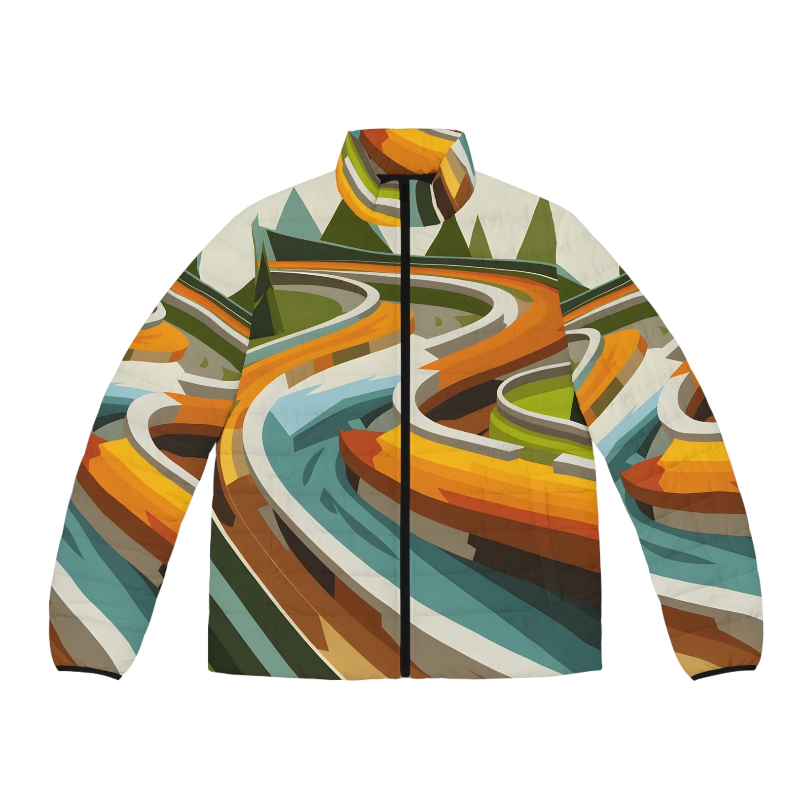 Circle Trail Design Puffer Jacket for Outdoor Adventures Art Scenic Apparel
Opens in a new window or