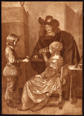 Antiker Meisterdruck-GENTLEMAN-LADY-PAGE-Ploos van Amstel/Brouwer-Ter Borch-1779