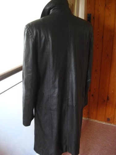 CHAQUETA GABARDINA DE CUERO M&S 14 12 línea larga clásica negra real fina suave - Imagen 15 de 19