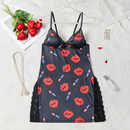 Sexy Lencería Para Mujer Labios Corazón Prendas para Dormir Prendas para dormir Ropa Interior Babydoll Vestido EE. UU. - Imagen 35 de 52