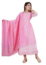 Traditional Women Cotton Round Neck Embroidered Anarkali Kurti for Regular Wear