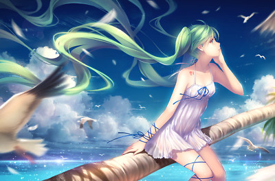Anime hatsune miku vocaloid beach girls windy sitting CCG Gaming Mat Desk