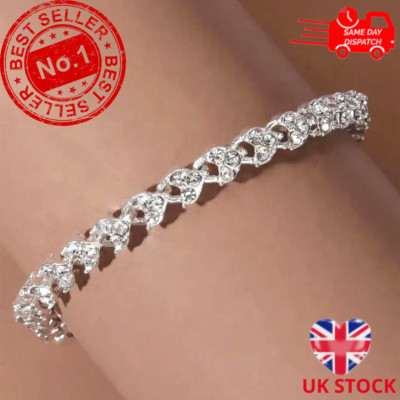 Damen Swarovski Elements Kristall Armband Armreif Versilbert Damen 925 Neu UK