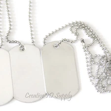 10 BLANK STAINLESS STEEL DOG TAGS SHINY/MATTE MILITARY SPEC BALL CHAIN NECKLACES