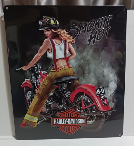 Harley Davidson: ""Smokin' Hot"" geprägt 15x13 Metall/Blechschild NIOP!! 2014