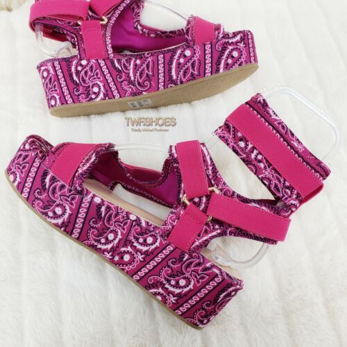 Bandana 2" Plataforma Arnés Correa Sandalia Zapatos EE. UU. 6-11 Fucsia Rosa Bandanna - Imagen 4 de 11