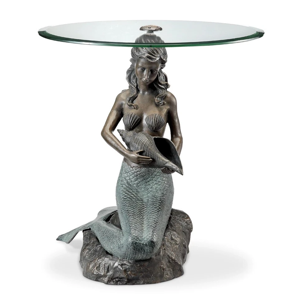 Mermaid End Table Multicolored Aluminum Glass Home Decorative Collectible - Image 3 of 4