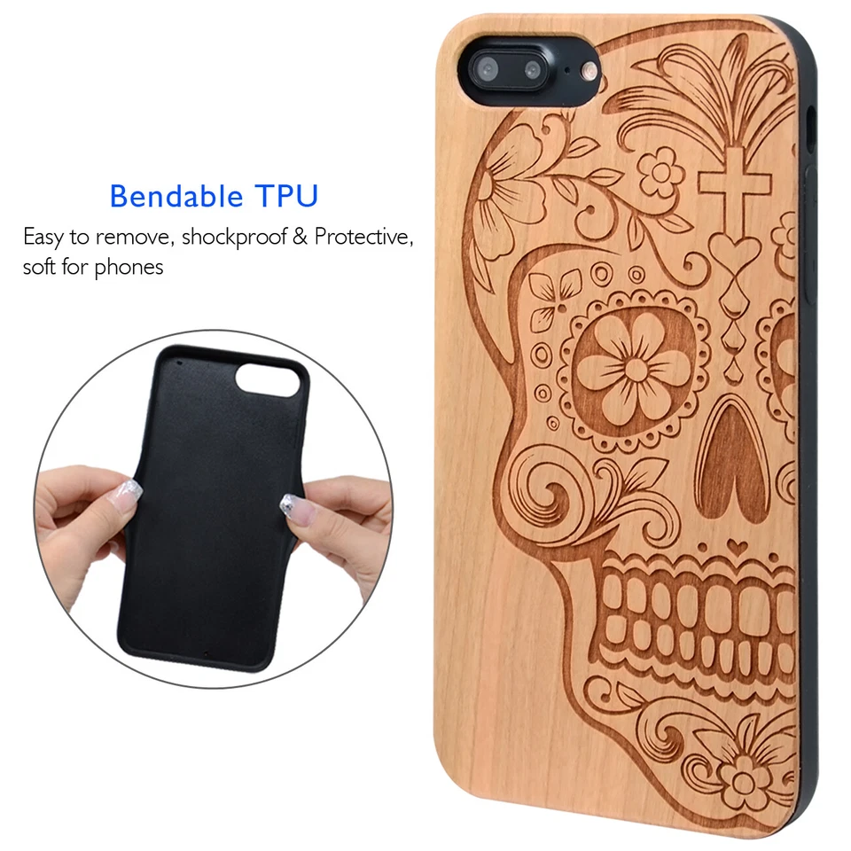 Sugar Skull 木质手机壳 带可选屏幕保护膜或磁性车载支架 — 第 4/4 张图片