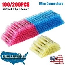 100/200pcs Heat Shrink Seal Butt Terminals Crimp Electrical Wire Connectors Kit