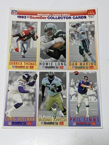 1993 NFL Gameday Collector Cards Set Sheets 1-3 McDonalds - 第 3/4 張圖片