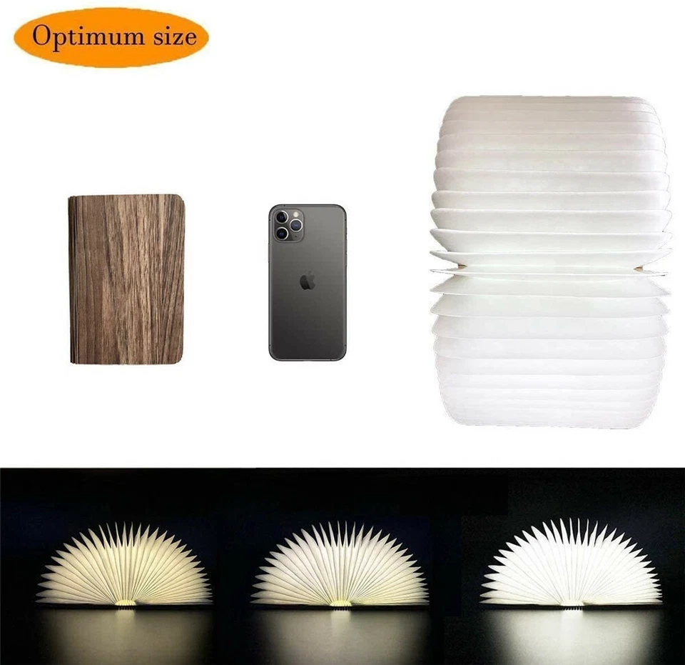 Novelty Portable Folding Wooden Book Lamp USB Rechargeable Desk Night Light New - Image 4 of 4