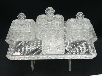 vintage glass dressing table tray Pink Set ANTIQUE ESTATE of AUDREY MEADOWS