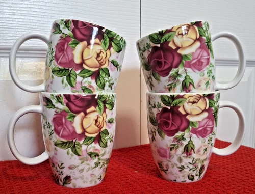 ROYAL ALBERT COUNTRY ROSE CHINTZ Coffee Cup Tea Mug  ENGLAND SET of 4