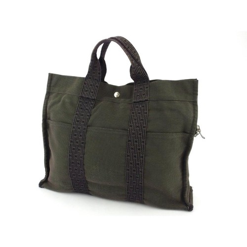 Hermes tote bag ladies men black gray silver canvas Width 42cm Height 32cm used