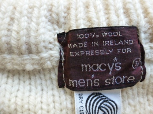 VTG Macys Men's Store 100% Wool Cable-Knit Fisherman Sweater Ivory Unisex L EUC - Picture 8 of 8
