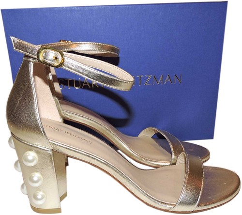 Stuart Weitzman Sandals Nearlynude Faux Pearl-Embellished Slingbacks Shoes 7 - Picture 3 of 6