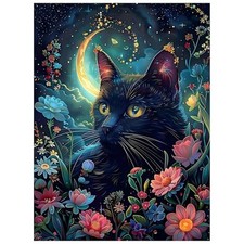 Diamond Art Kits for Adults Cat, Diamond Art Animals, Cat and Flowers Diamond