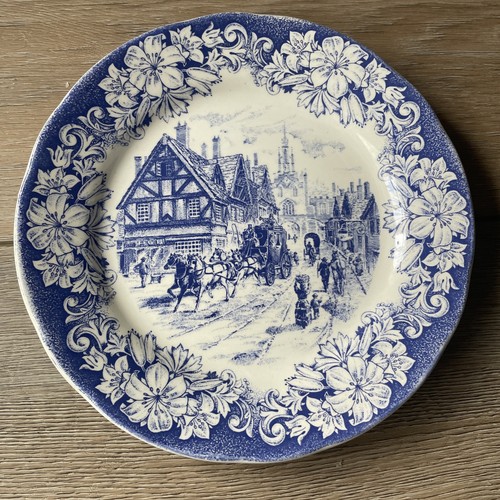(4) Ironstone Tableware Plates Blue & White Made in Italy Victorian Scenes 8” - Picture 2 of 8