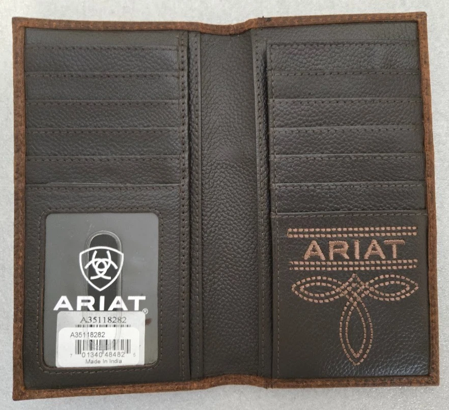 Cartera de rodeo de cuero para hombre Ariat marrón #35118282 con logotipo de escudo pequeño Foto 3 de 4