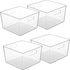 4-piece set of extra-large transparent plastic storage boxes 11"L x 11"W x 6.9"H