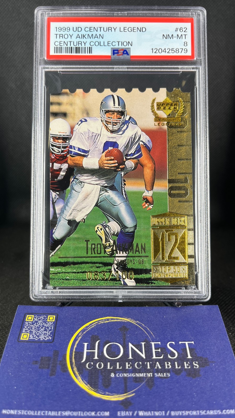 Troy Aikman /100 (SP) Grade PSA 8 - 1999 Upper Deck Century Legend Die Cut #62