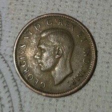 Canada 1941 Small Cent Bronze Coin KM#39 King George VI Maple Leaves