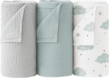 Bearmoss Muslin Swaddle Blankets, 40 x 38 inches Baby Swaddle for Boys and Girls