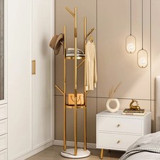 "Gold Metal Marble Coat Rack – Heavy Duty Tall Hanger for Bedroom/Office"