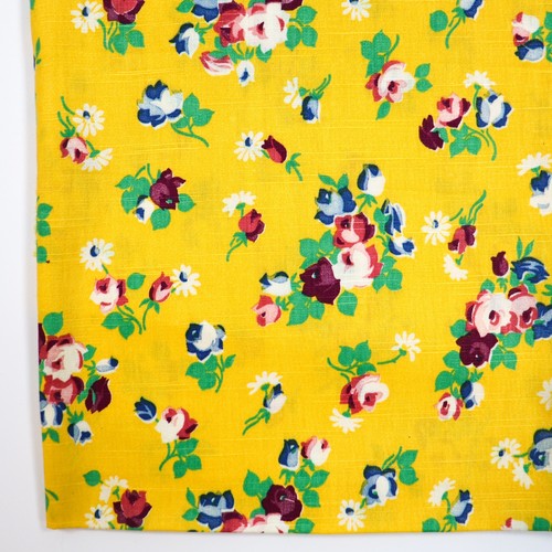 Vtg Feedsack Fabric 1940s Old Floursack Roses on Yellow Mustard Floral 17x17