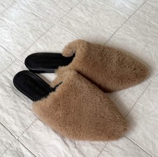 Jenni Kayne Shearling Mules Brown Teddy Slide Flats Fur Leather Sz 40 Italy